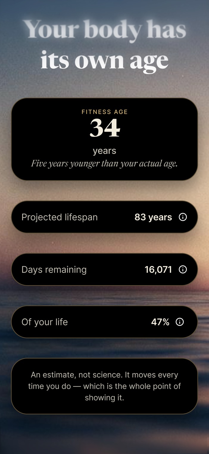Your body has its own age — fitness age, projected lifespan and days remaining